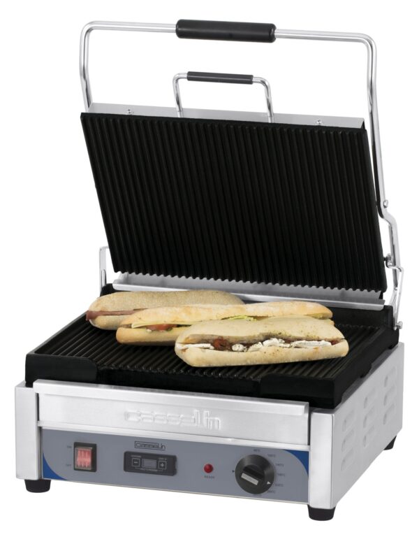 Kontaktgrill Premium stor rillet - rillet med timer